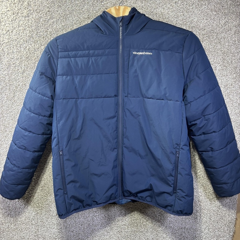 Vineyard Vines Jacket Mens 2XL Blue Hooded Puffer Full Zip Insulated‎ Outdoor